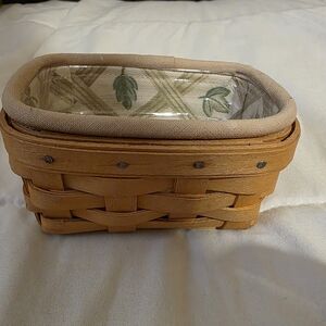Longaberger (1999) Woven Wood Trinket Basket with Floral Liner - Tan